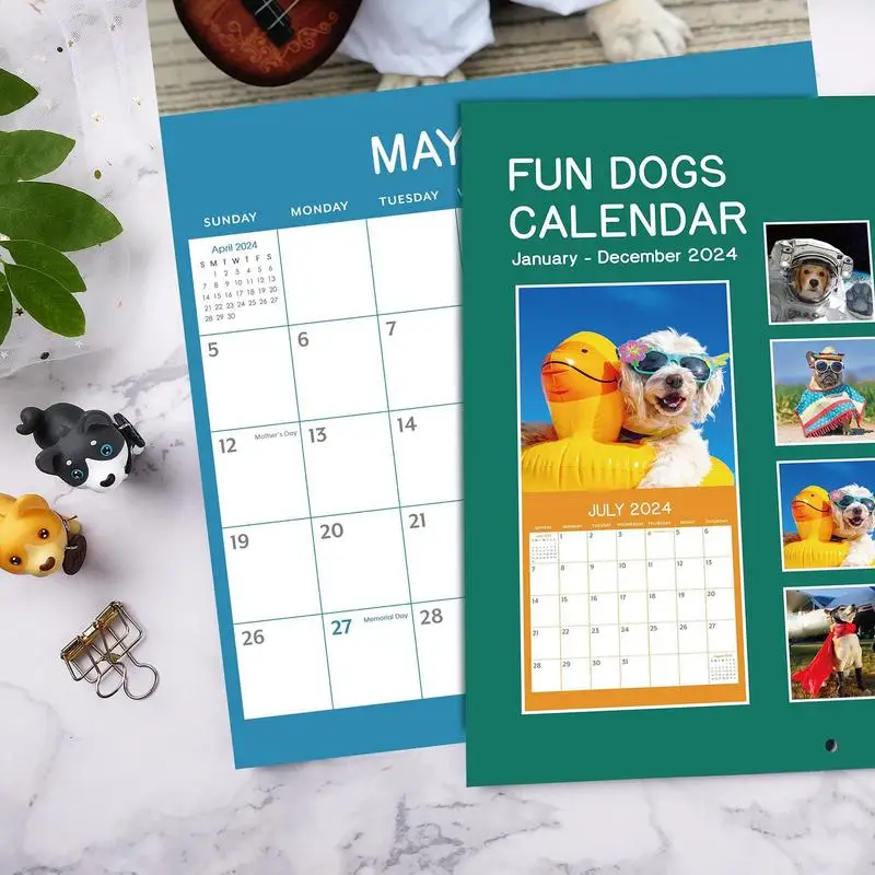 כיף הכלב לוח שנה 2024 כלבים לוח קיר 2024 מצחיק אמנות קיר הומור במתנה לוח שנה עבור חברים, משפחה, שכנים