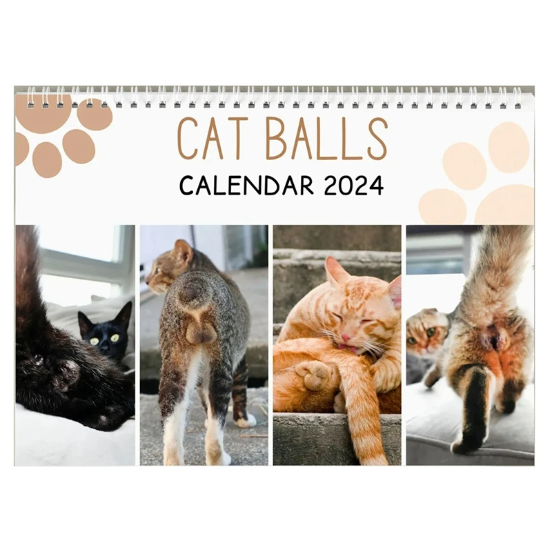 1 יח ' חתול מצחיק לוח שנה - מצחיק - מתנה חתולים הישבן לוח שנה 2024 כפי שמוצג נייר חתול - חתול האשכים - פיל לבן