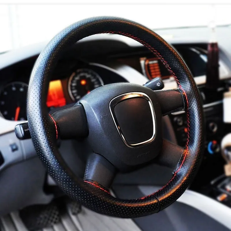 1PC לכסות על ההגה DIY עבור אופל אסטרה h Funda volante-רכב, מכסה עור מלאכותי אפור שחור עם מחטים, חוט